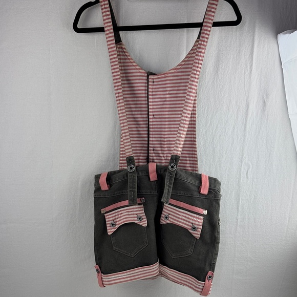 Azona a02 Black and Pink Denim Skirt with Removable Bib Button-Up Dress - Picture 4 of 15